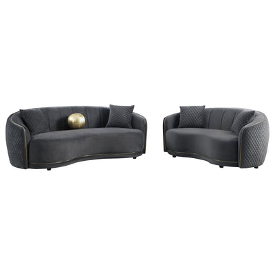 Luxe Upholstered Curved Sofa With Trim And Diamond Quilting - Dark Gray