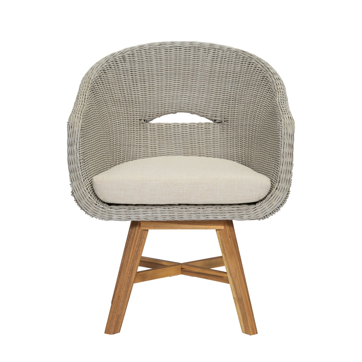 Modern Coastal Rattan Dining Chairs, (Set of 2), Solid Wood Legs - Beige
