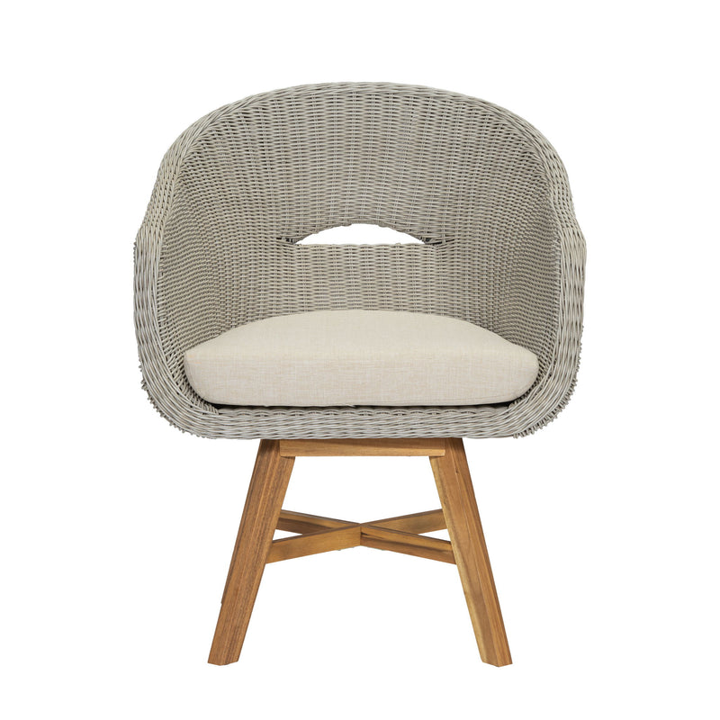 Modern Coastal Rattan Dining Chairs, (Set of 2), Solid Wood Legs - Beige / Gray Ash / Natural