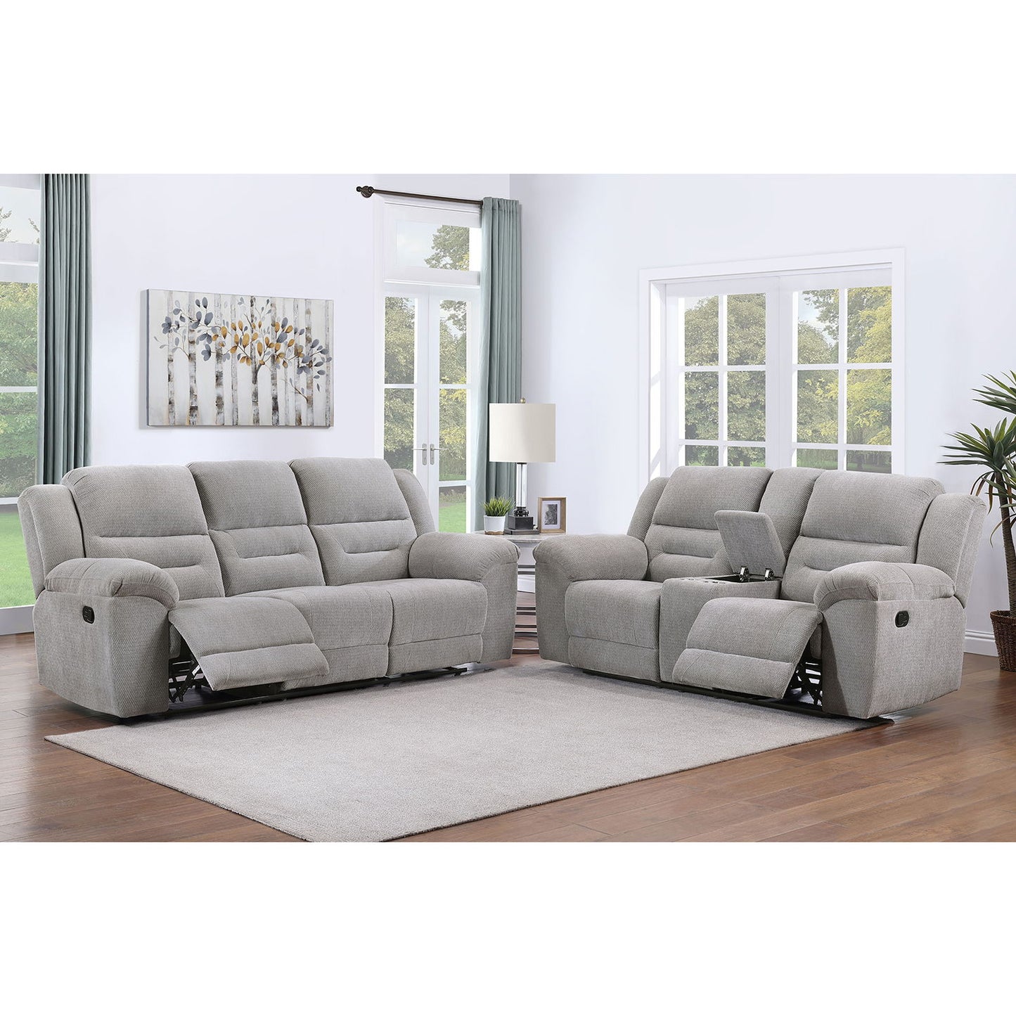 Sebring - 2 Piece Upholstered Reclining Sofa Set With Manual Recline - Gray