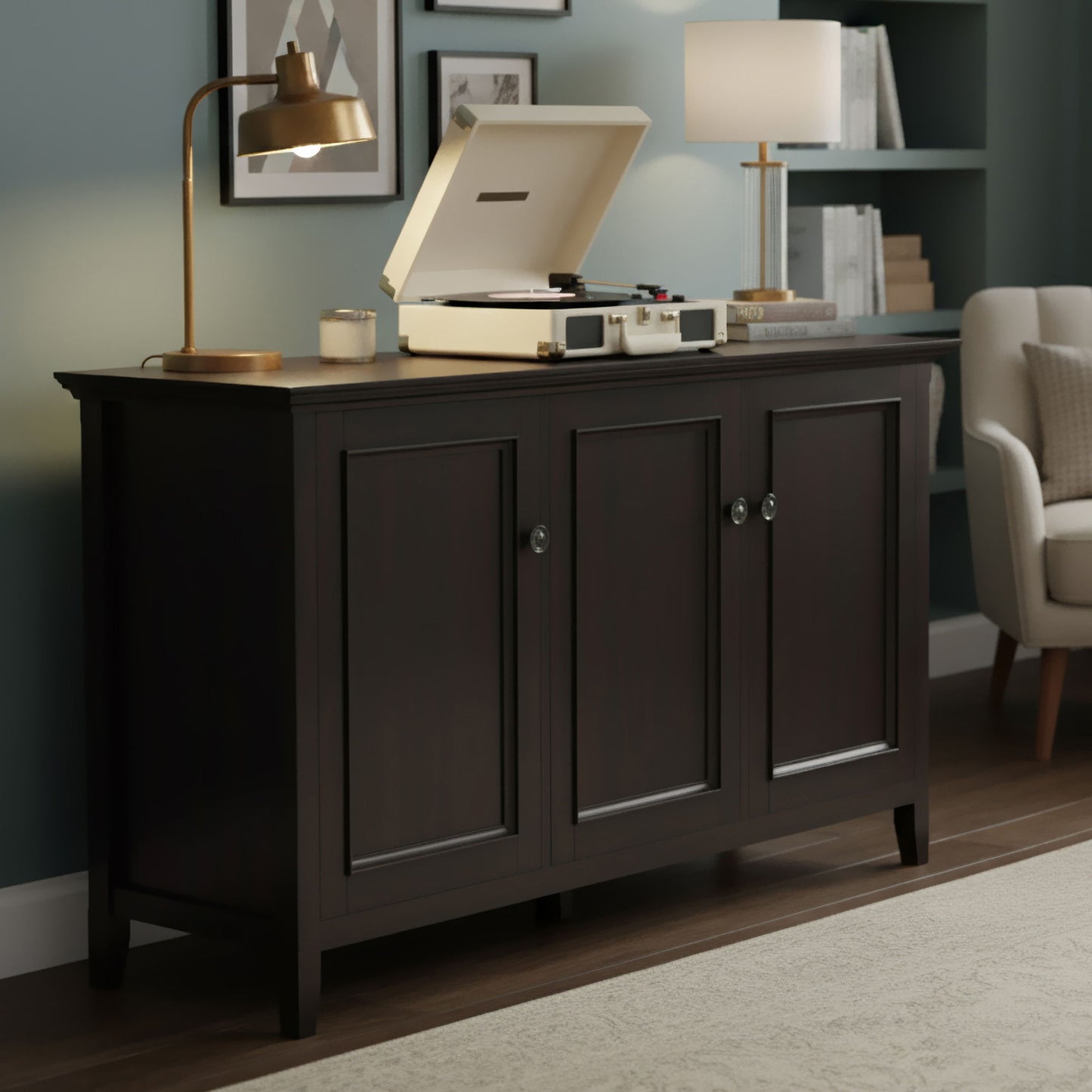 Amherst - Wide 3 Door Storage Cabinet - Hickory Brown