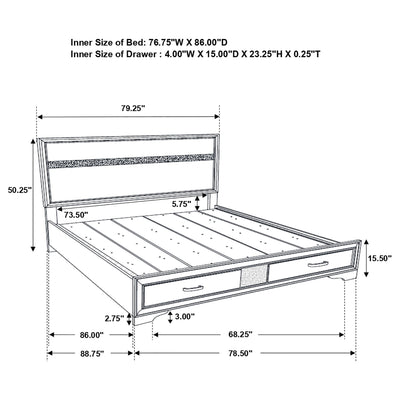 California King Storage Platform Bed With 2 Drawer - White