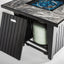 Morden Steel Fire Pit Table With Marble Tile Tabletop, Glass Wind Guard And Lid