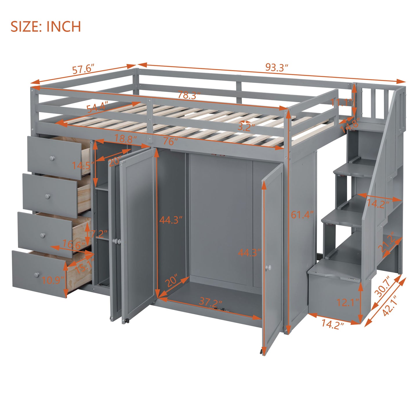 Loft Bed With Built In Wardrobes, Cabinets And Drawers