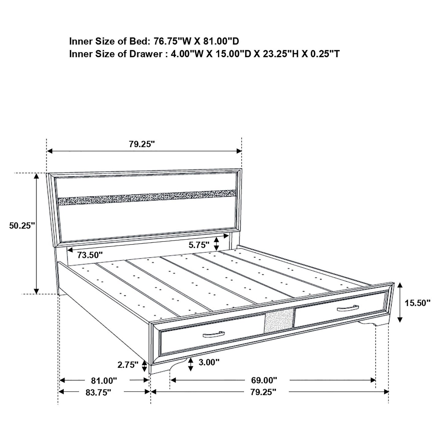 Storage Platform Bed 2 Drawer