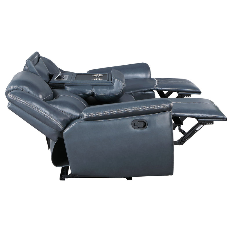 Stanwicke - 2 Piece Motion Reclining Sofa Set With Contrast Stitching - Blue