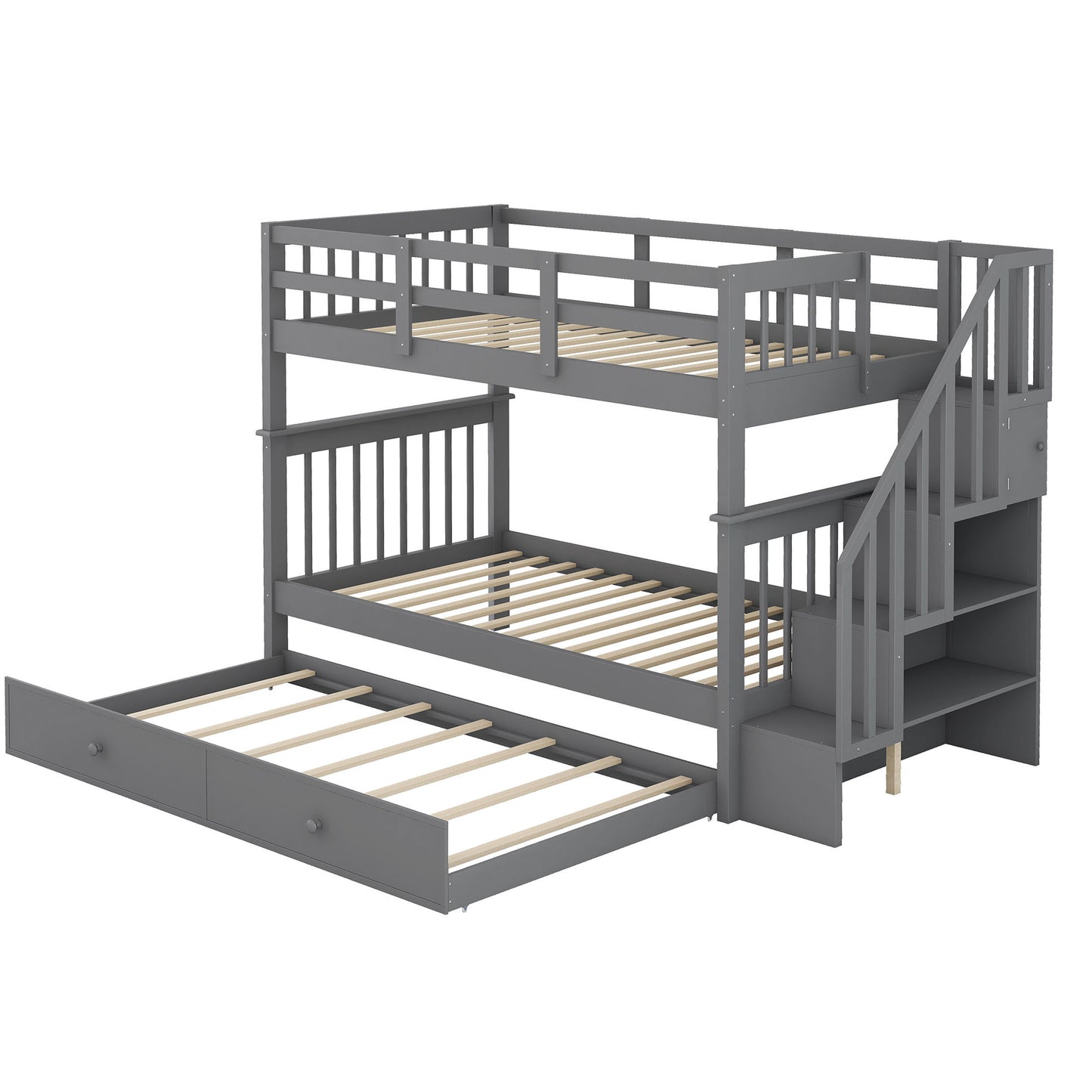 Stairway Bunk Bed & Storage And Guard Rail For Bedroom