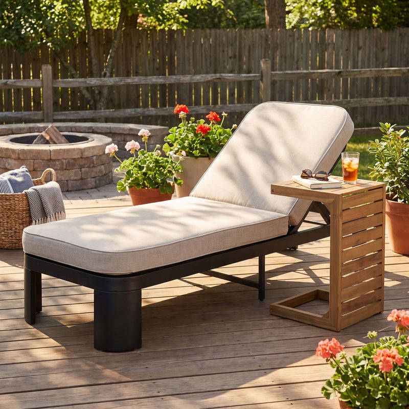 Outdoor Chaise Lounge Set With Side Table, 5 Position Adjustable Patio Recliner