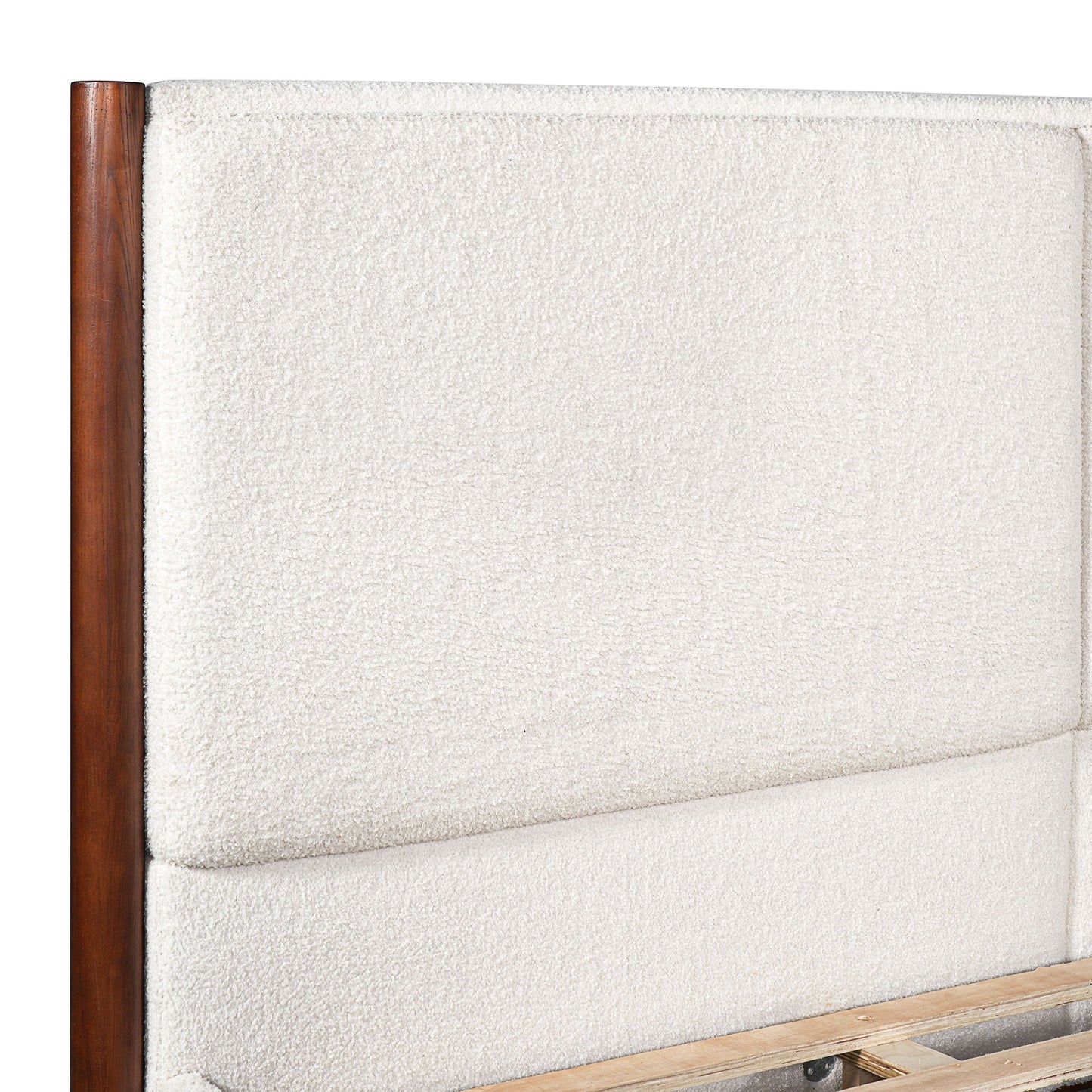 King Upholstered Bed Frame, No Box Spring Needed - Walnut / White