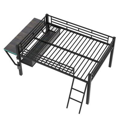 Gaming - Full Size Loft Bed With Desk, LED - Black