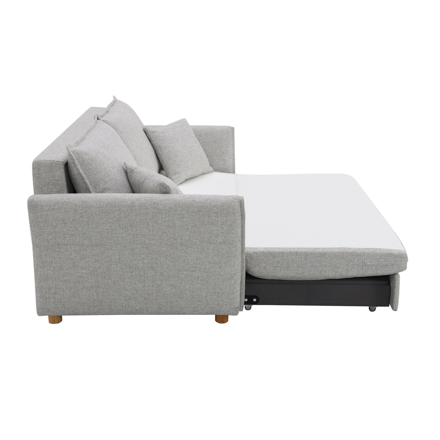 Oren - Chenille Sleeper Sectional Sofa With Storage 2 Toss Pillows - Gray