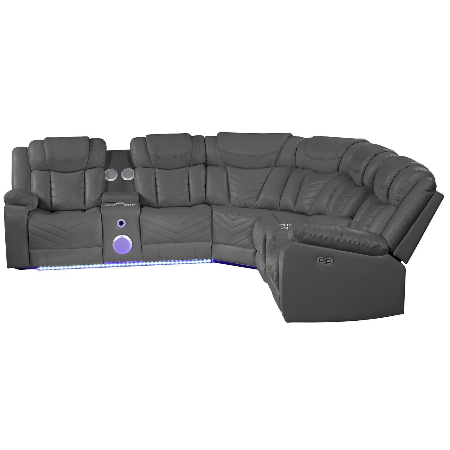 Challenger - Recliner Sectional Sofa, Built In USB, C Ports & Bluetooth
