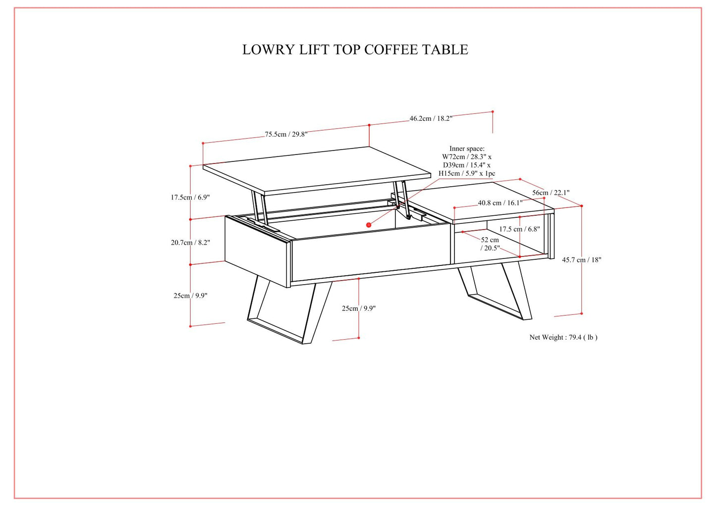 Lowry - Lift Top Coffee Table - Distressed Charcoal Brown
