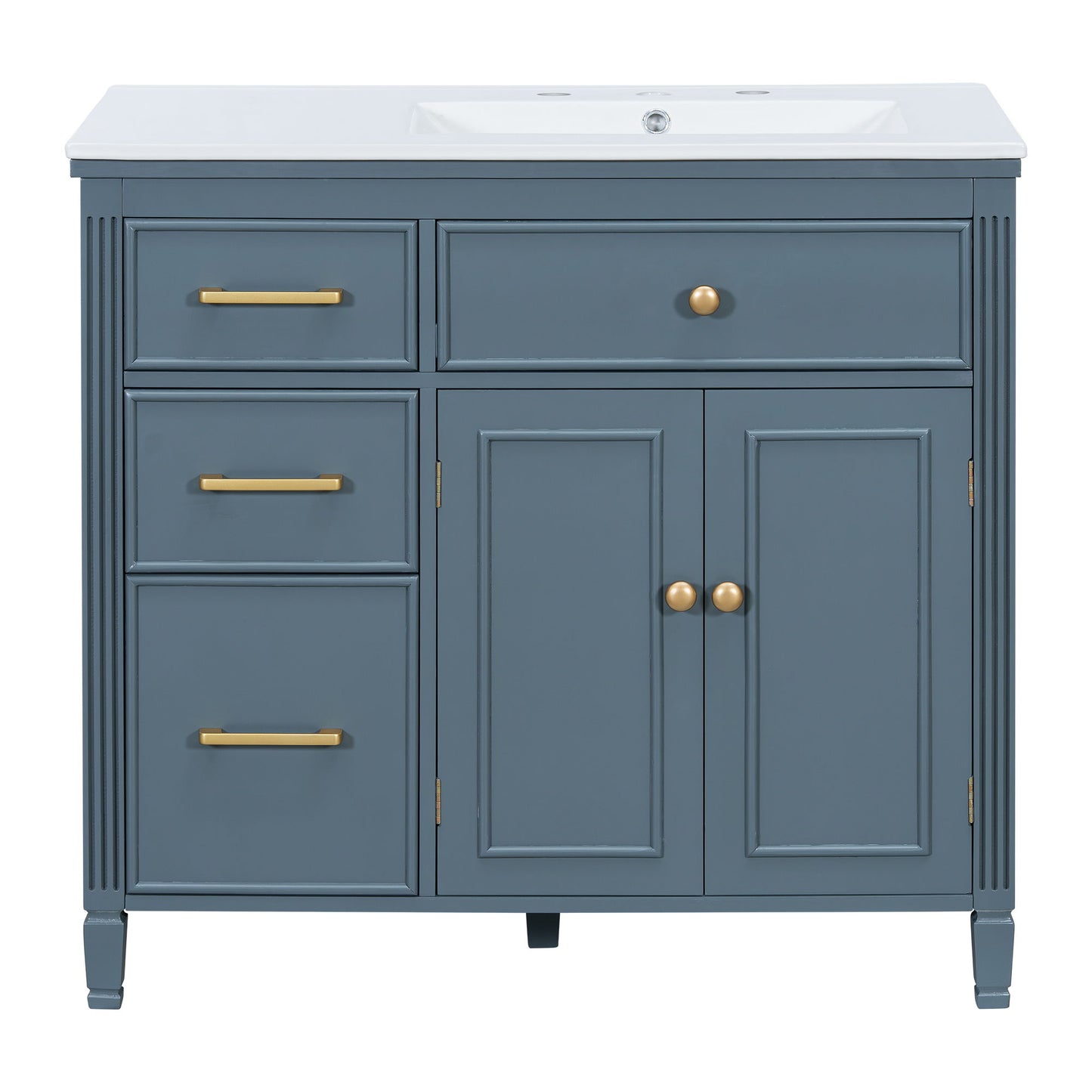 Bathroom Vanity With Sink, 1 Tip Out Drawer, 3 Side Drawers, Adjustable Shelf