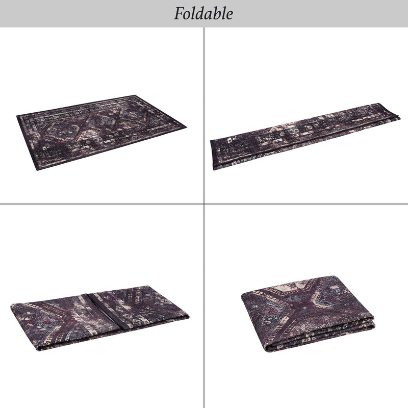 Maval - 2'6'' X 10' Washable Runner Rug - Black / Burgundy