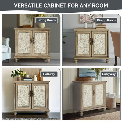 Driscoll - 2 Door Cabinet With Floral Design - Reclaimed Natural