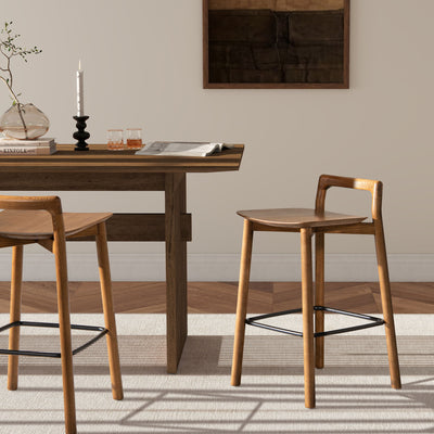 Sven - Modern Minimalist Low Back Counter Stool - Dark Brown Walnut