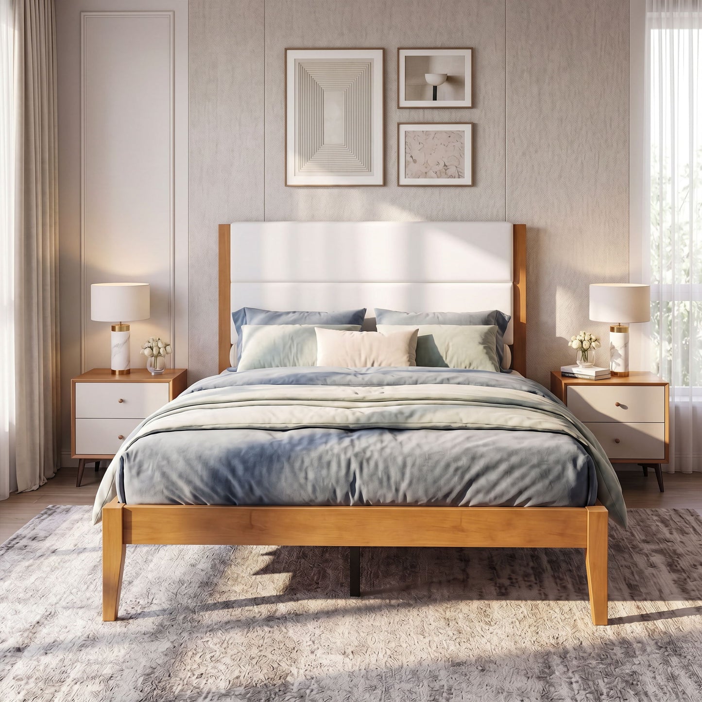 Platform Bed Frame With Upholstered Headboard, Slat Support