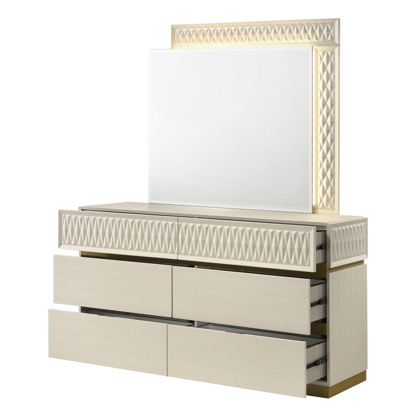 Stanley - 6 Drawer Dresser With Crocodile Texture (Mirror Not Included) - Gray