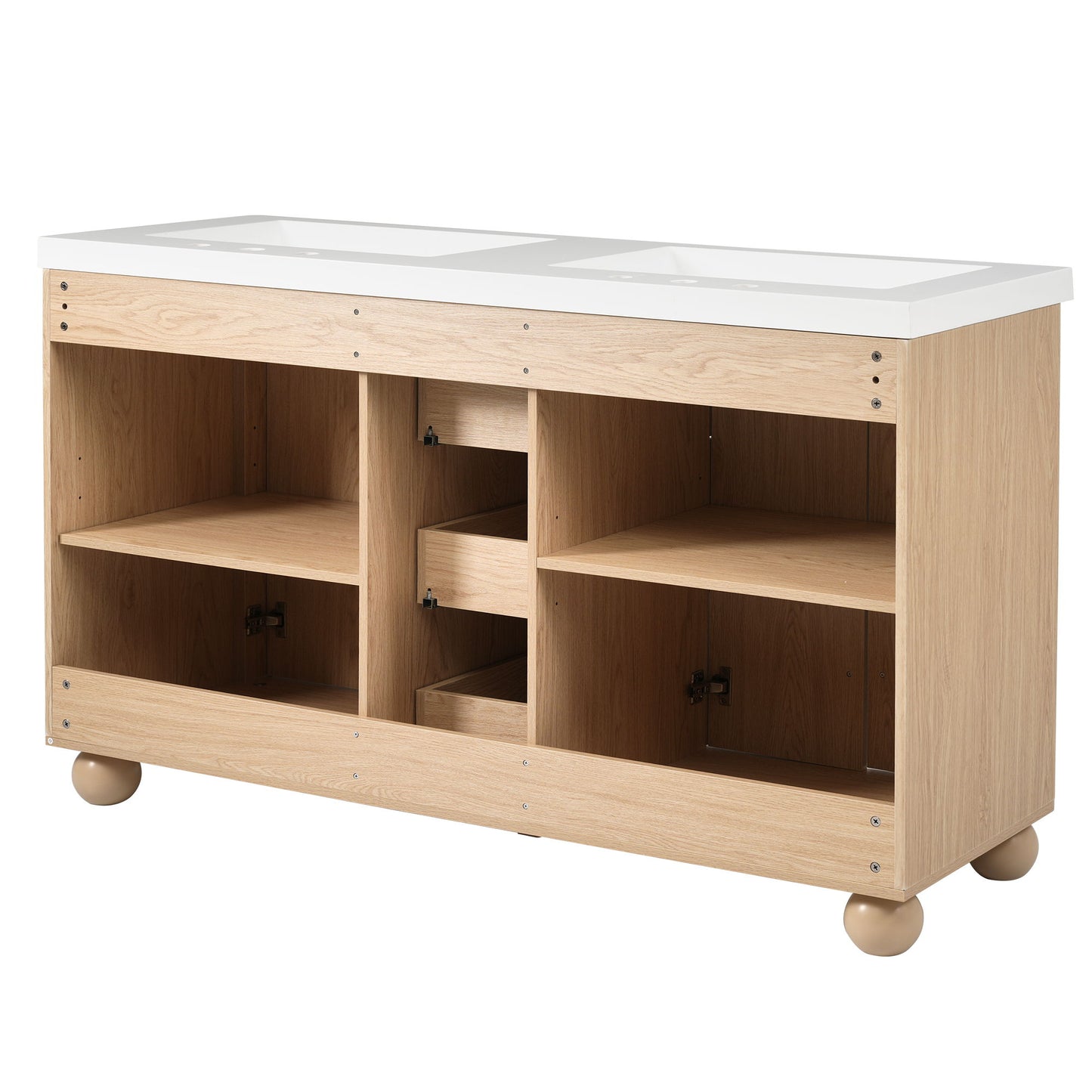 Double Sink Bathroom Vanity With Sinks, Soft Close Doors & 3 Drawers - Wood
