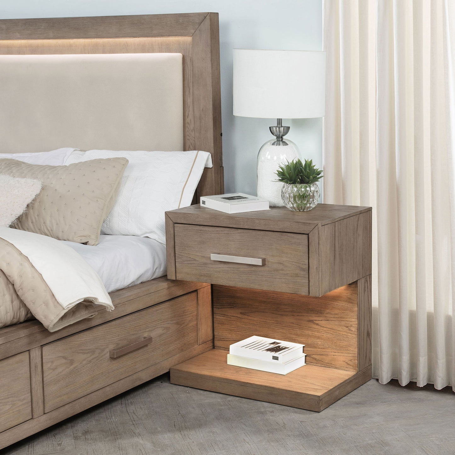 Gibbons - 1 Drawer Nightstand With LED Light - Brown