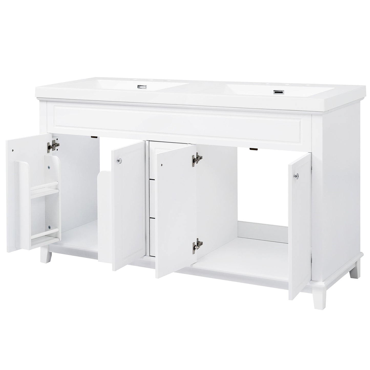 Bathroom Vanity With Double Sinks, 3 Drawers & 4 Doors - White