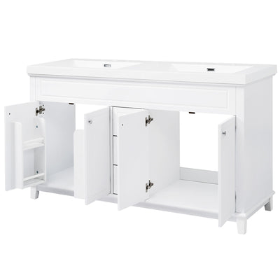 Bathroom Vanity With Double Sinks, 3 Drawers & 4 Doors - White