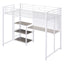 Metal Loft Bed With Desk, 3 Shelves And Ladder