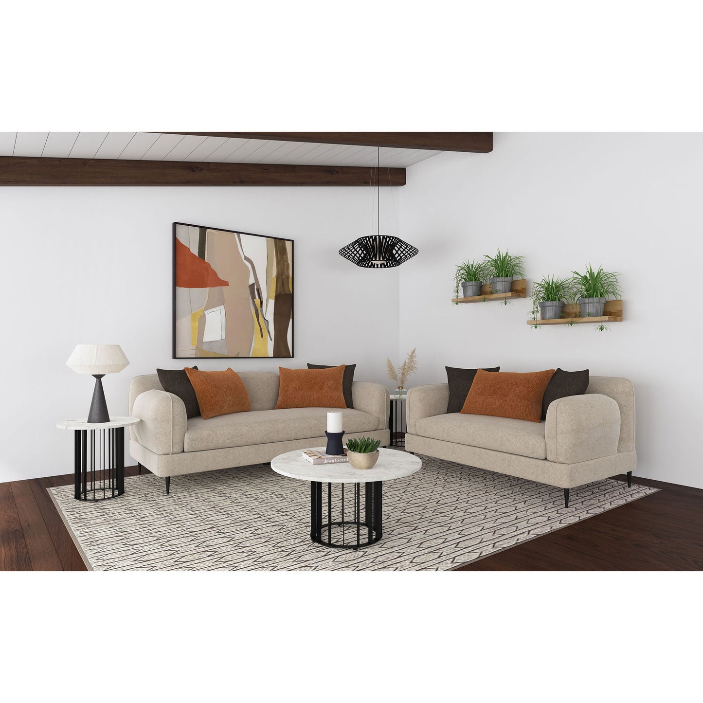 Repley - Upholstered Sculpted Track Arm Loveseat - Beige