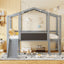 Loft House Bed With Ladder And Slide, With board And Light Strip On The Roof