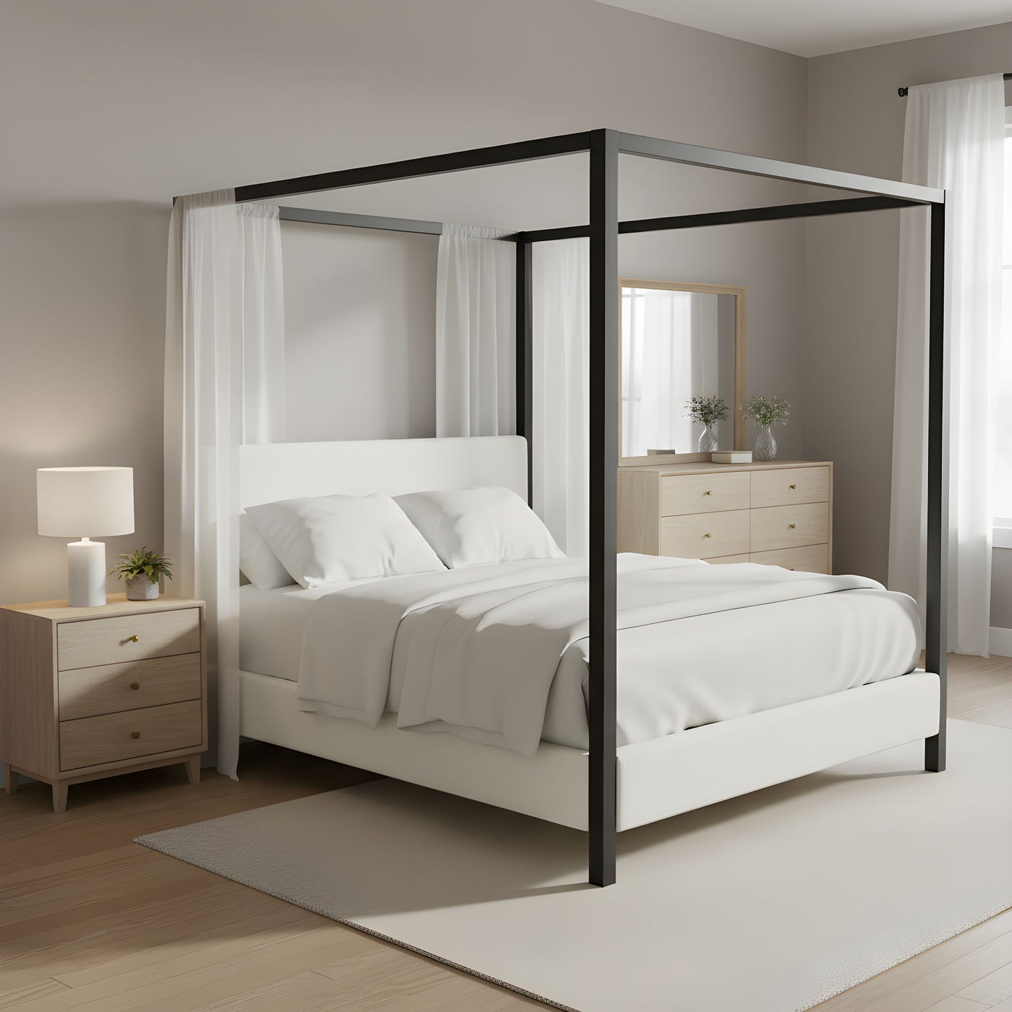 Modern Canopy Bed With Upholstery