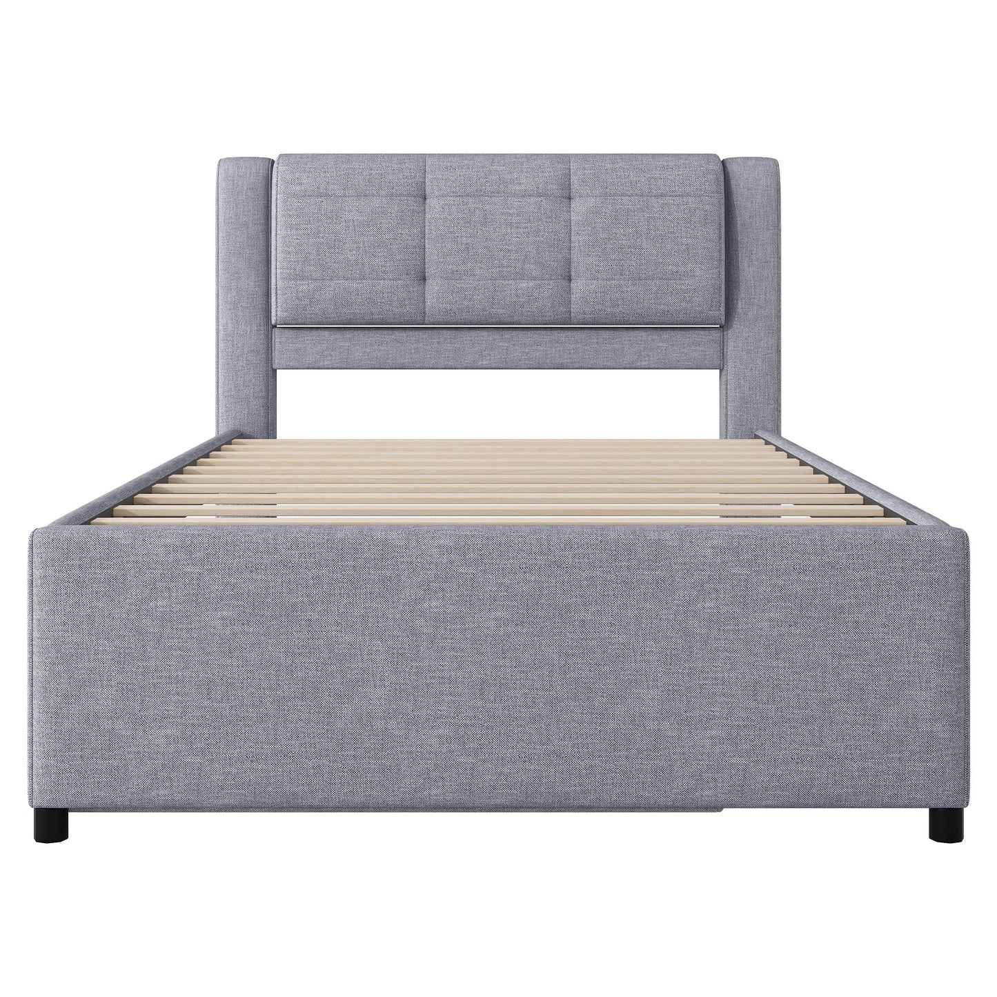 Upholstery Platform Bed With Trundle, Trundle Can Be Flat Or Erected