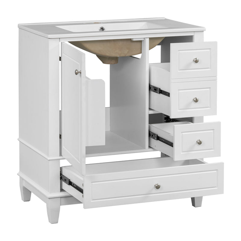 Freestanding Bathroom Vanity With Sink, Soft Close Door, 3 Drawers - White