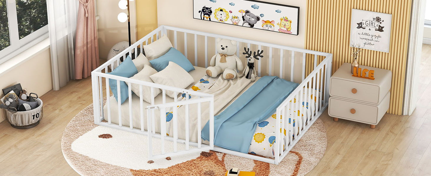 Metal Floor Bed Frame With Fence And Door