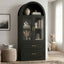 Arched Top Storage Cabinet With Fixed 2 Tier Shelves, 2 Large Drawers