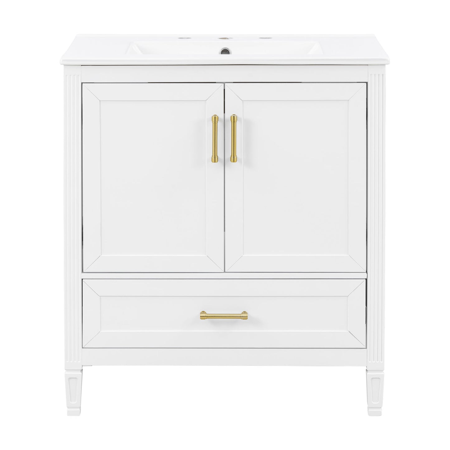 Elegant Fluted Bathroom Vanity With Sink, Soft Close Doors & Drawer