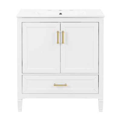Elegant Fluted Bathroom Vanity With Sink, Soft Close Doors & Drawer
