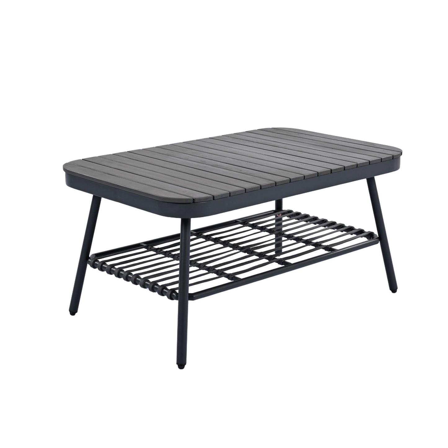4 Piece Outdoor Patio Furniture Set, Metal Chairs With Woven Rope U Shaped Backrest