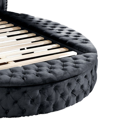 Hazel - Queen Size Tufted Storage Bed & Bluetooth Speakers, USB Port - Black