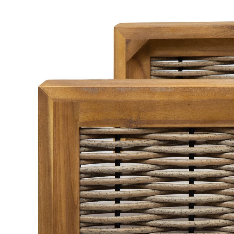 Outdoor Acacia Wood Club Chair With Wicker Accents