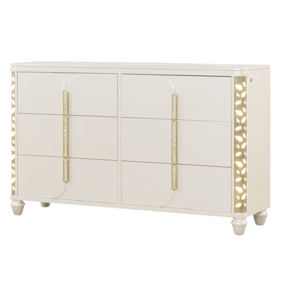 Cinderella - Dresser With LED Accents And 6 Storage Drawers (Mirror Not Included) - Beige