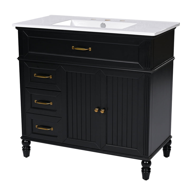 Bathroom Vanity With Sink, 2 Doors 2 Drawers - Black