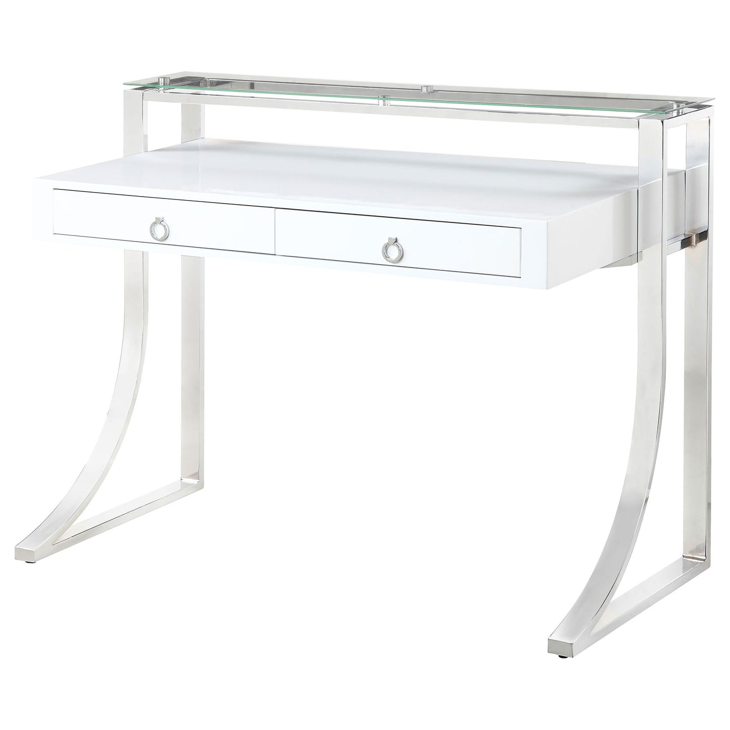 Serrano - 2 Drawer Writing Desk With Polished And Tempered Glass Hutch - Glossy White