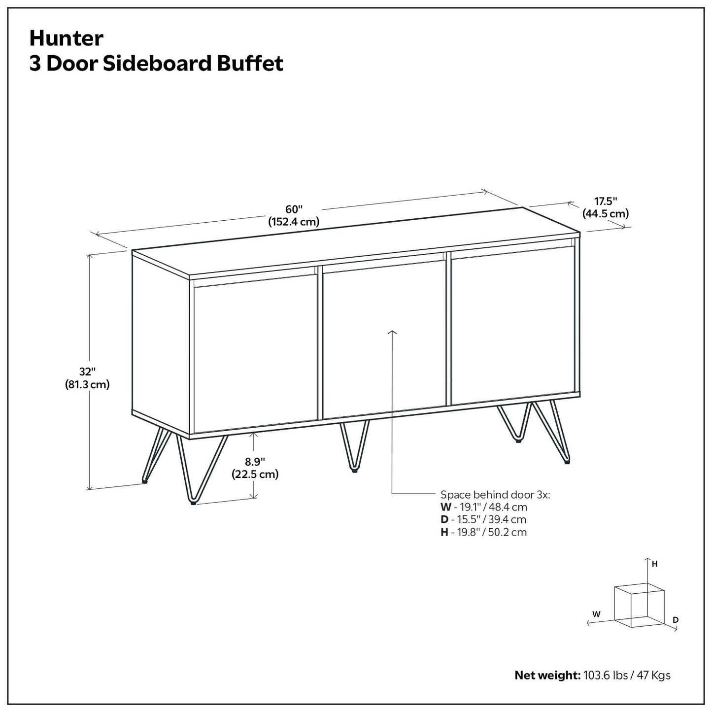 Hunter - 3 Door Sideboard