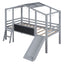 Loft House Bed With Ladder And Slide, With board And Light Strip On The Roof