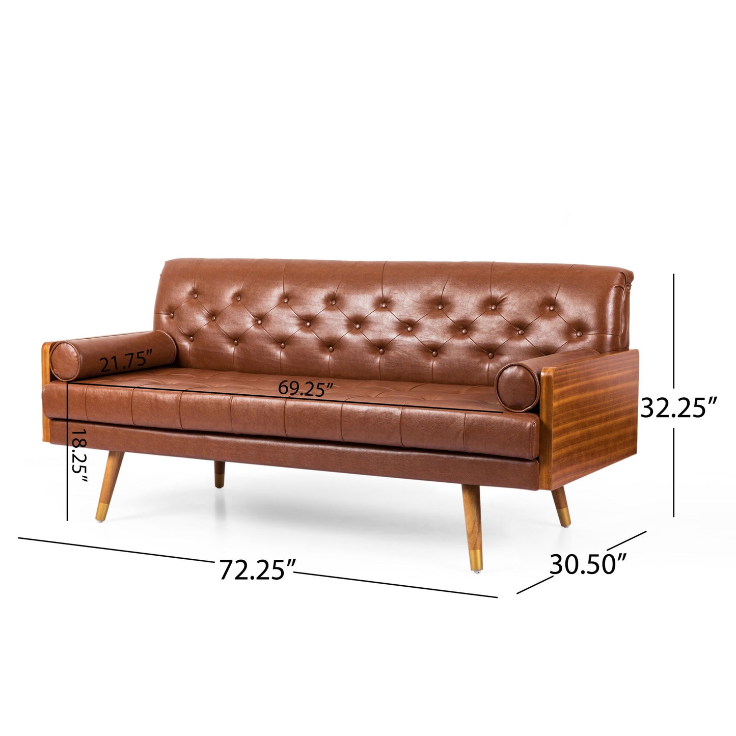 Adelaide - Tufted Sofa With Rolled Accent Pillows - Light Brown