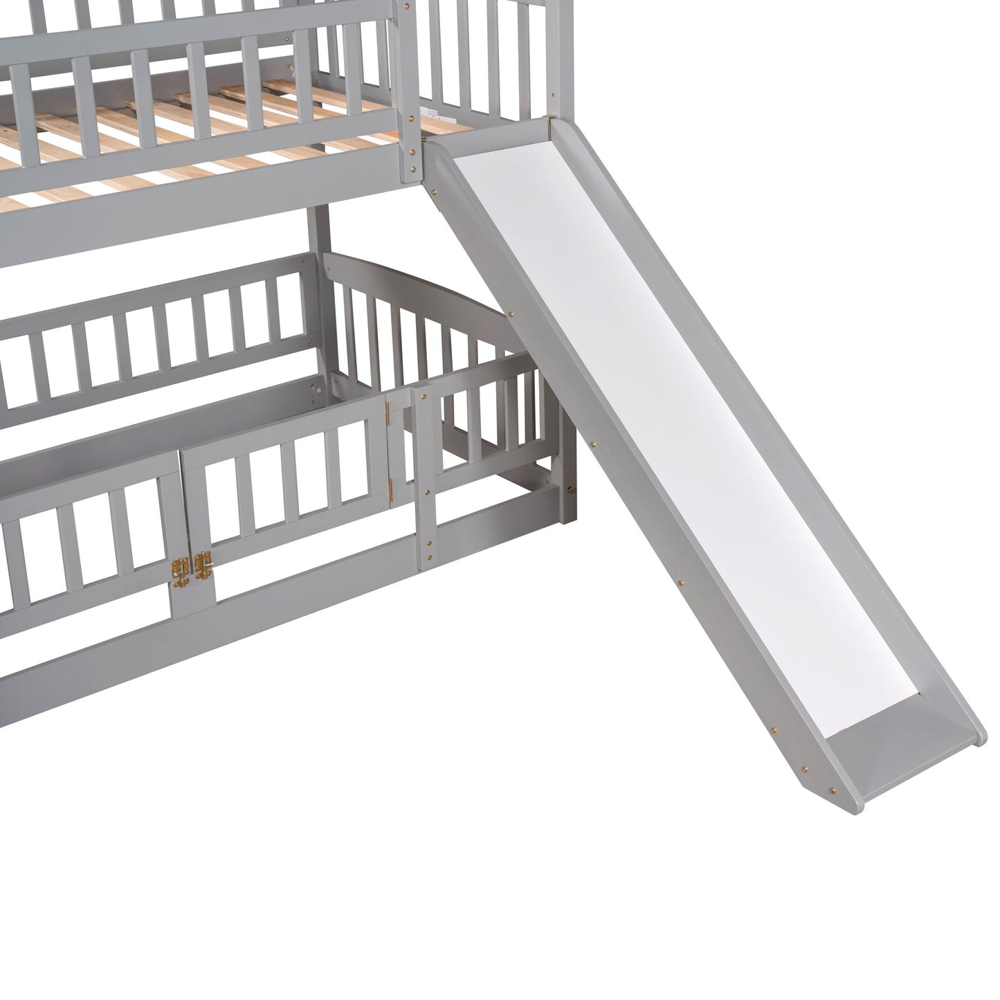 Low Bunk Bed With Slide, Fence And Ladder