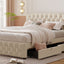Upholstered Platform Bed With 2 Drawers And 2 Sets Of USB Ports On Each Side, Fabric