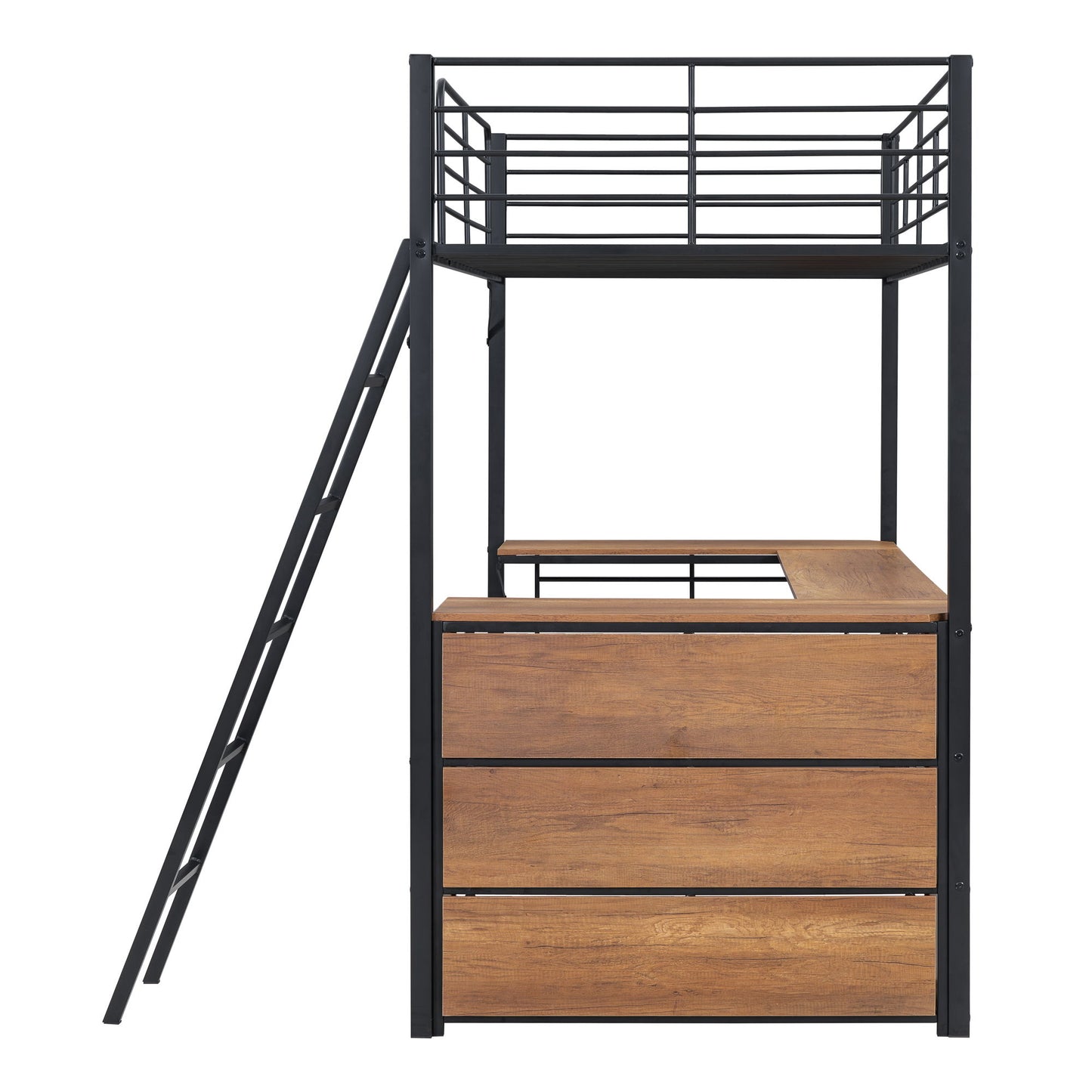 Loft Bed & 3 Layers Of Shelves And L-Shaped Desk