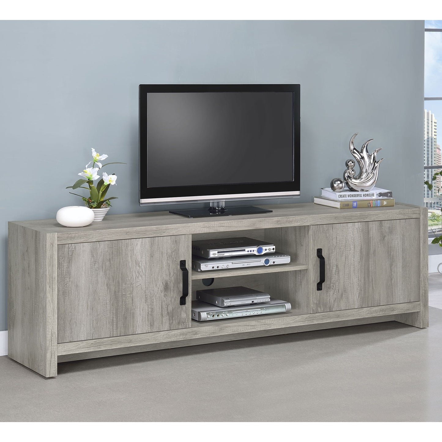 Conifer - TV Stand With Adjustable Shelves - Gray